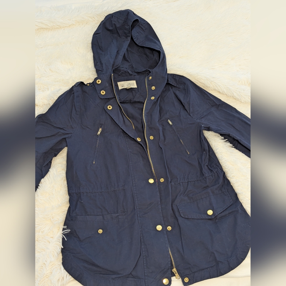 Navy Hooded Jacket with Gold Accents